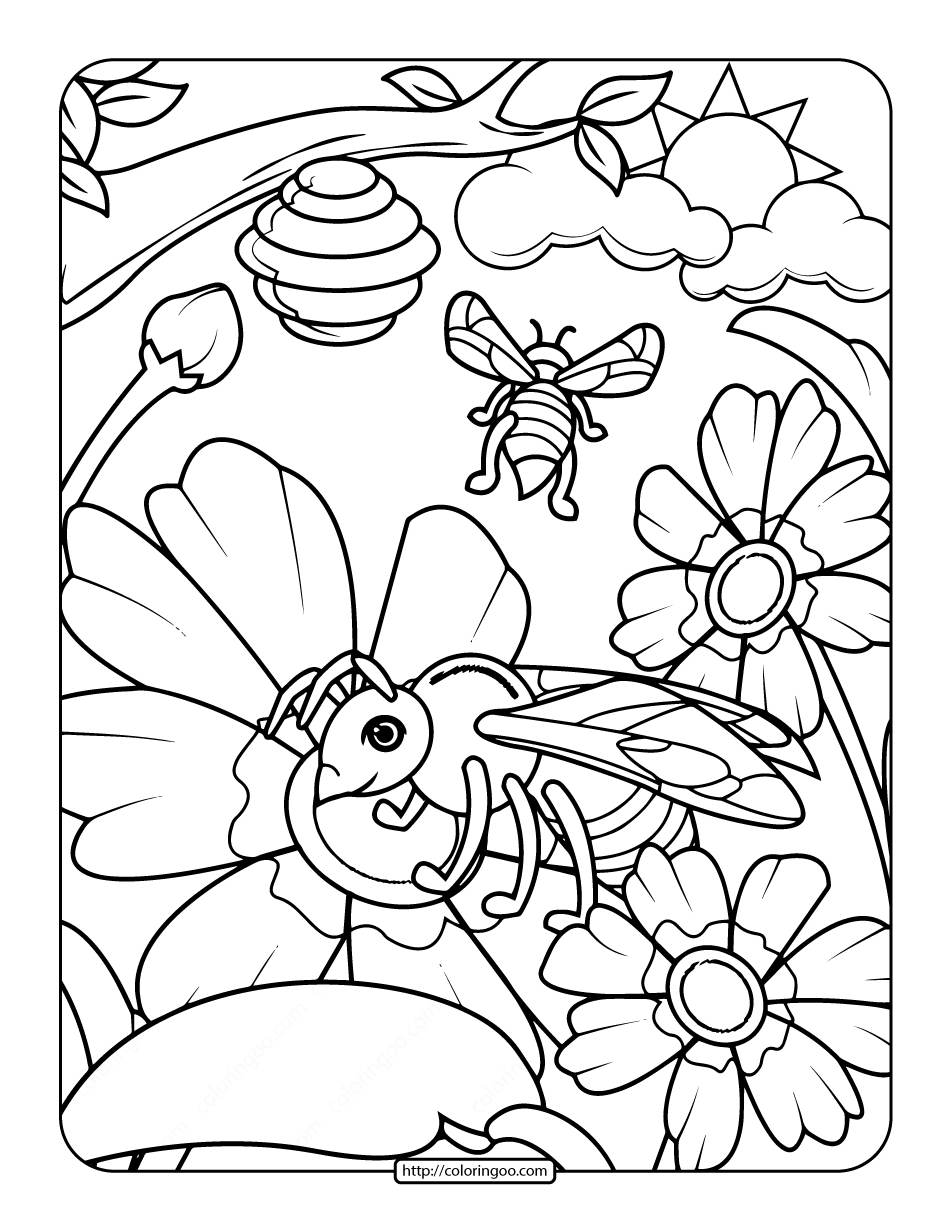 Buzzing Bee Coloring Pages Printable 16