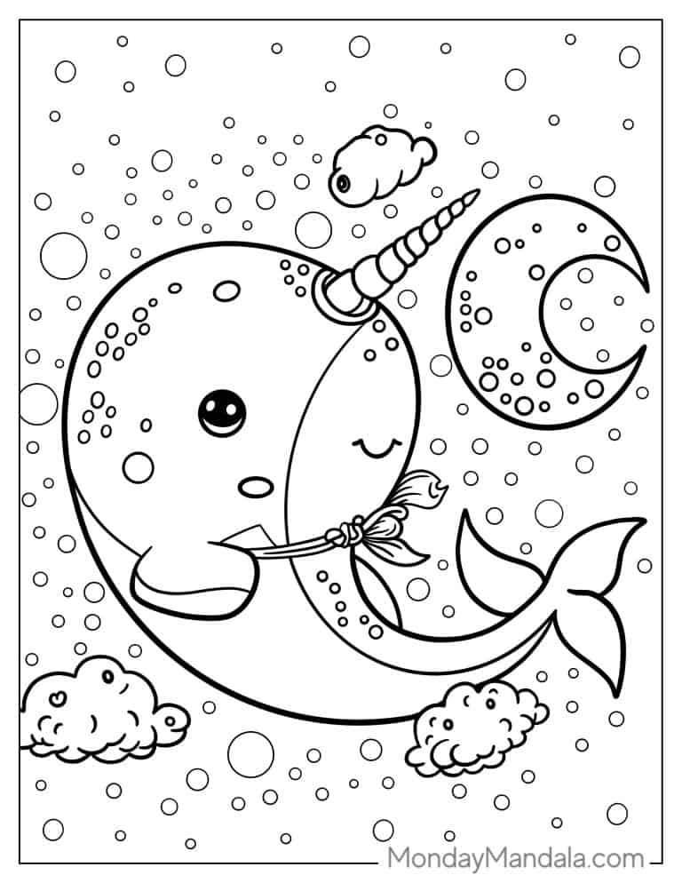 Fantastic Narwhal Coloring Pages Printable 1