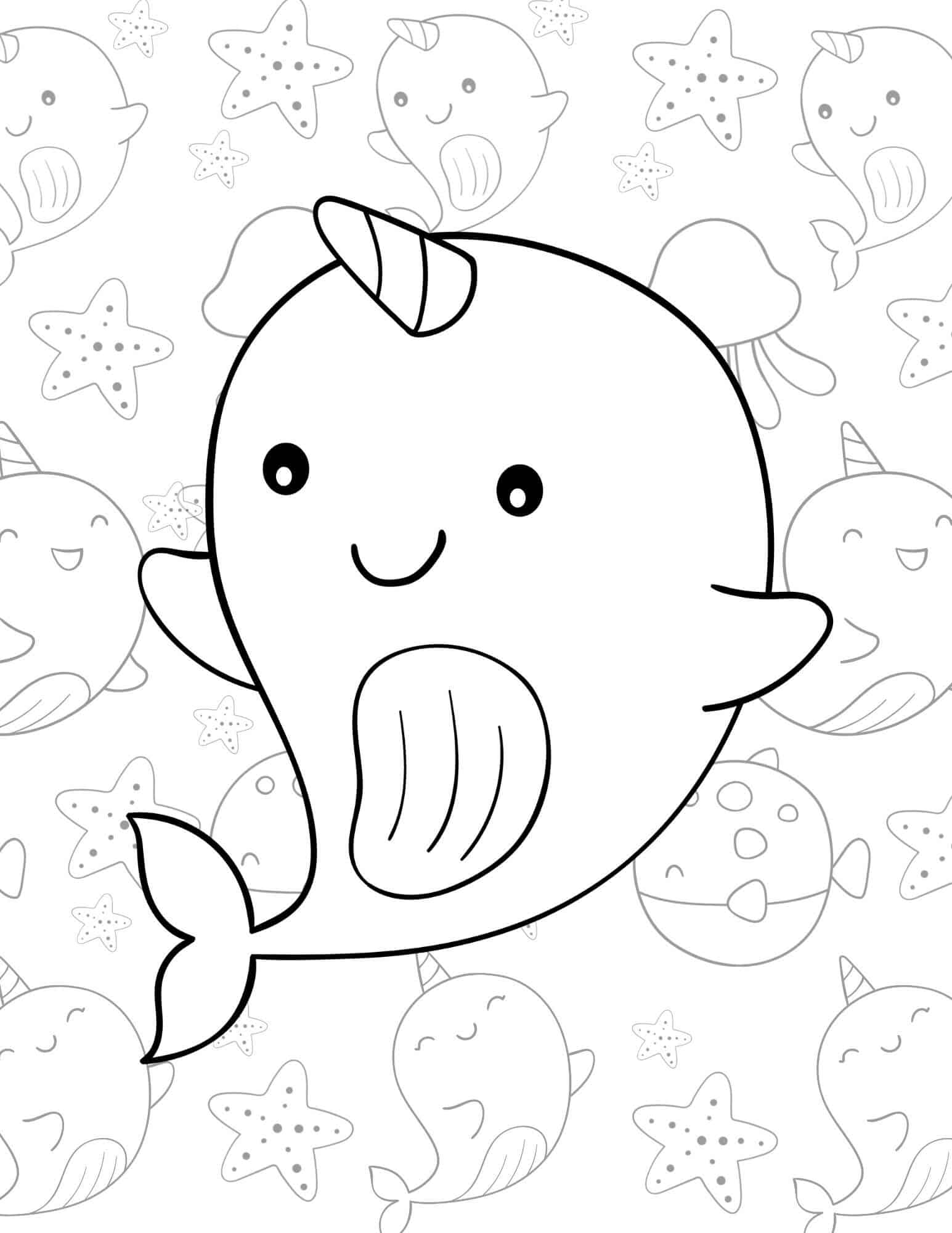 Fantastic Narwhal Coloring Pages Printable 2