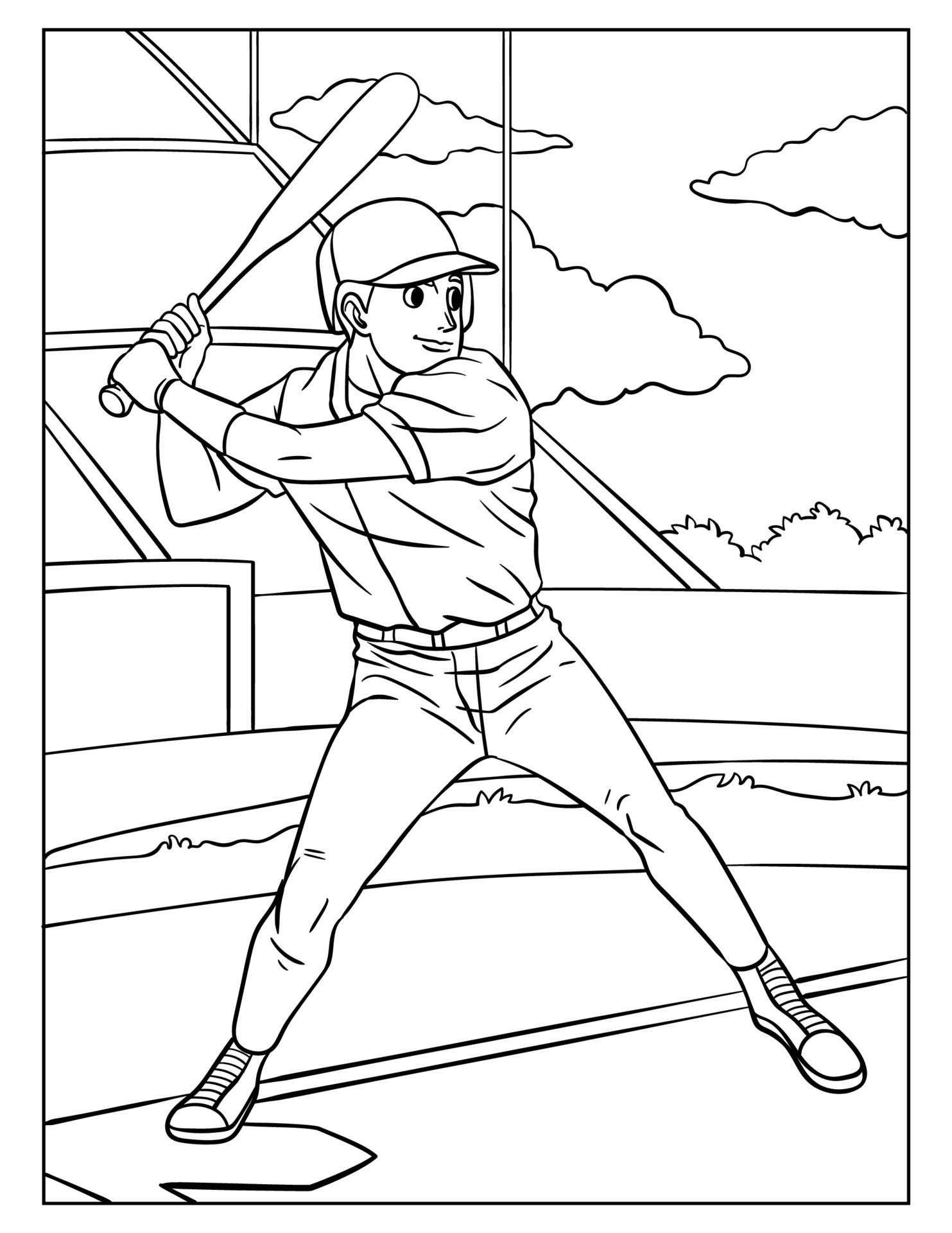 Sporty Baseball Coloring Pages Printable 30