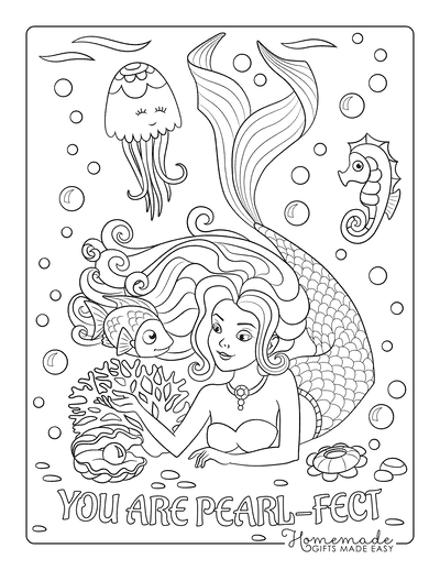 32 Easy Mermaid Coloring Pages for Kids Printable 12