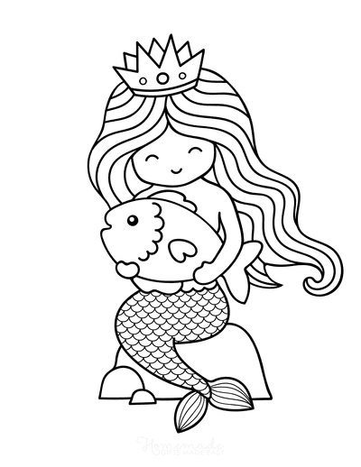 32 Easy Mermaid Coloring Pages for Kids Printable 24