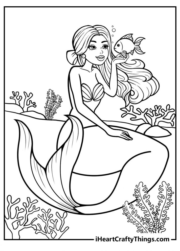 32 Easy Mermaid Coloring Pages for Kids Printable 28