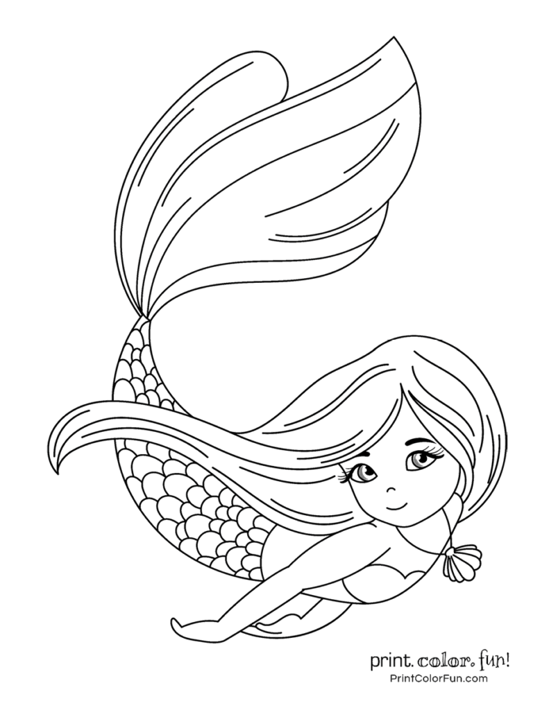 32 Easy Mermaid Coloring Pages for Kids Printable 32