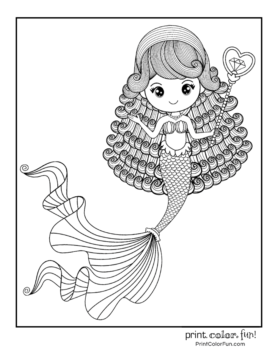 32 Easy Mermaid Coloring Pages for Kids Printable 34