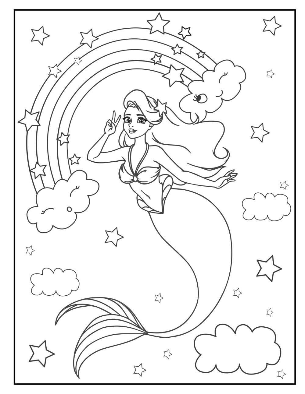 32 Easy Mermaid Coloring Pages for Kids Printable 6