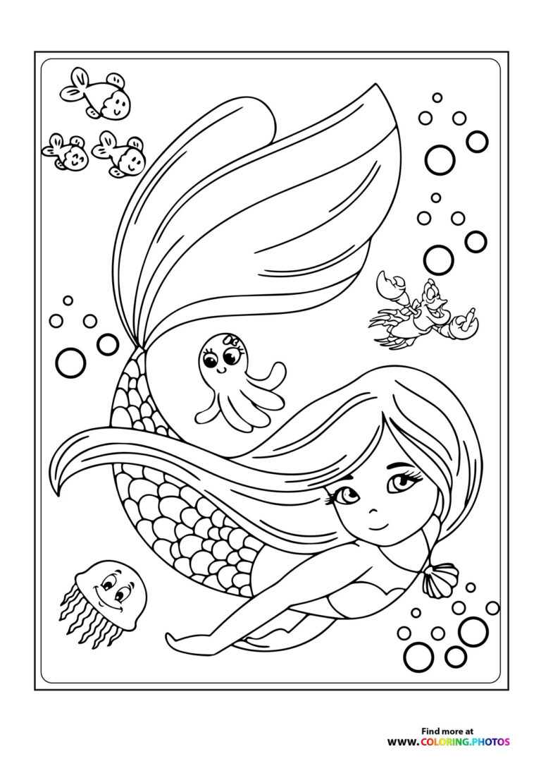 32 Easy Mermaid Coloring Pages for Kids Printable 8