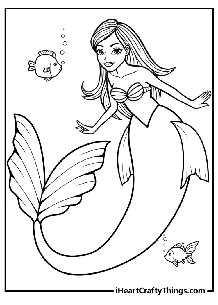 32 Easy Mermaid Coloring Pages for Kids Printable 9