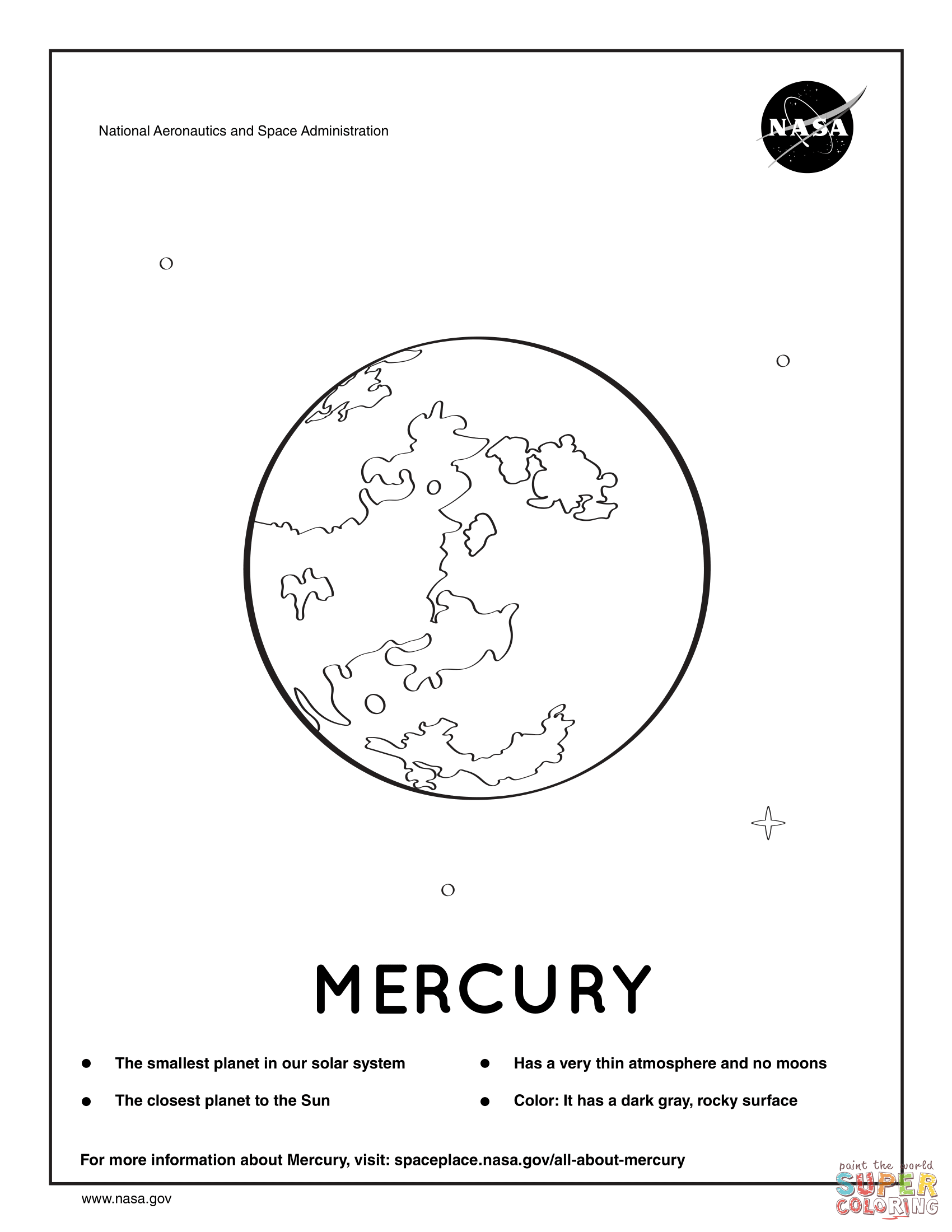 33 Solar System Planet: Mercury Coloring Page Printable 24