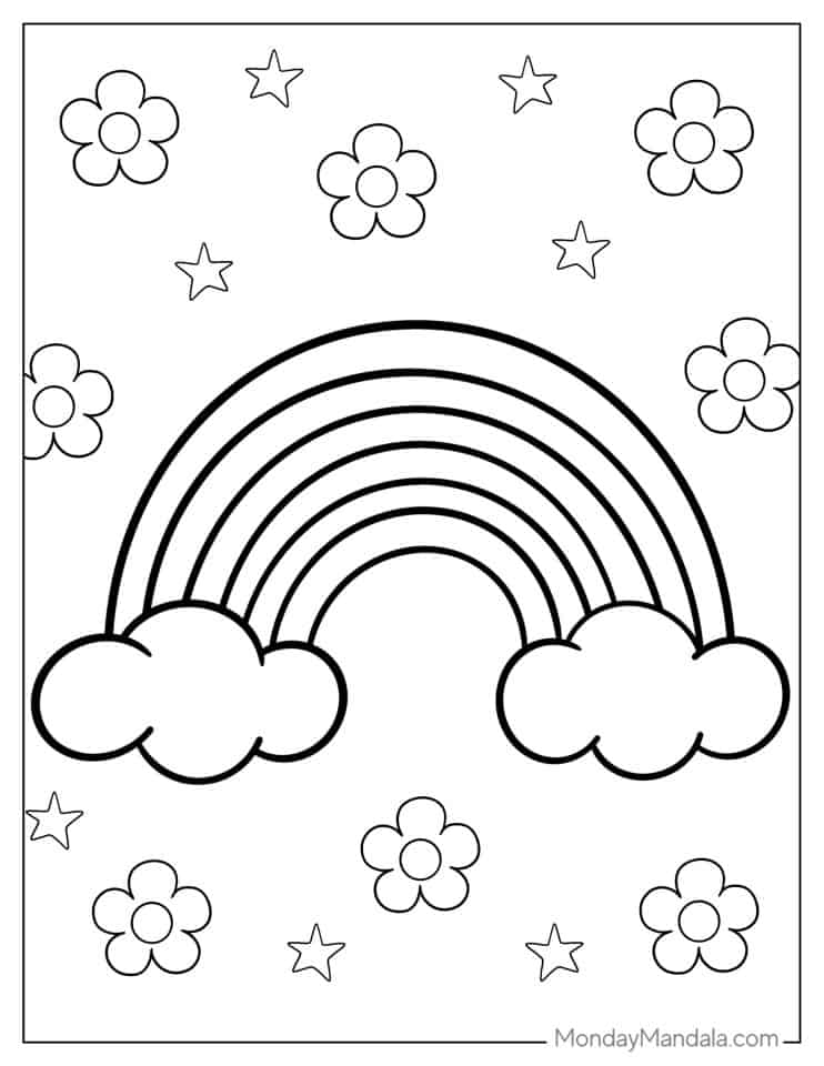 37 Beautiful Flower and Rainbow Coloring Pages Printable 1