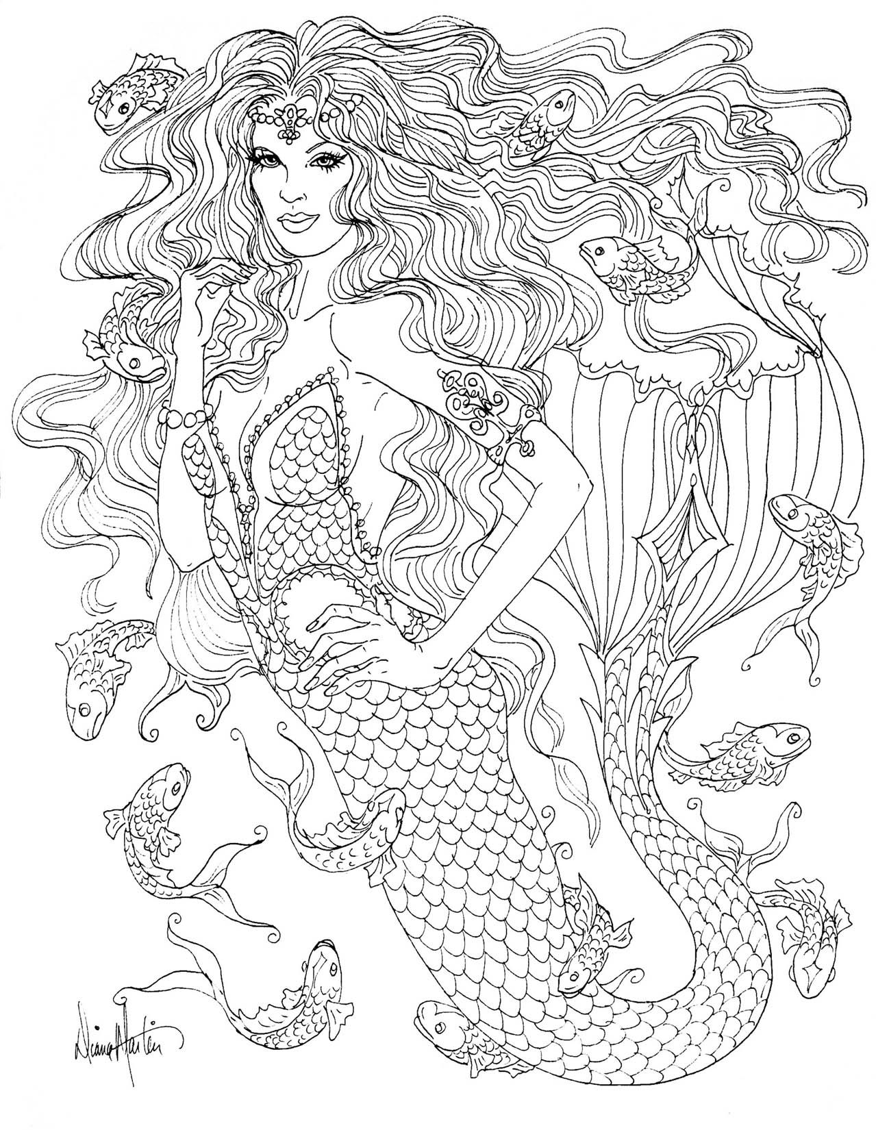 38 Realistic Mermaid Coloring Pages Printable 19