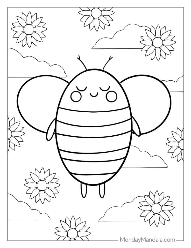 31 Flower and Bee Coloring Pages Printable Nature 13