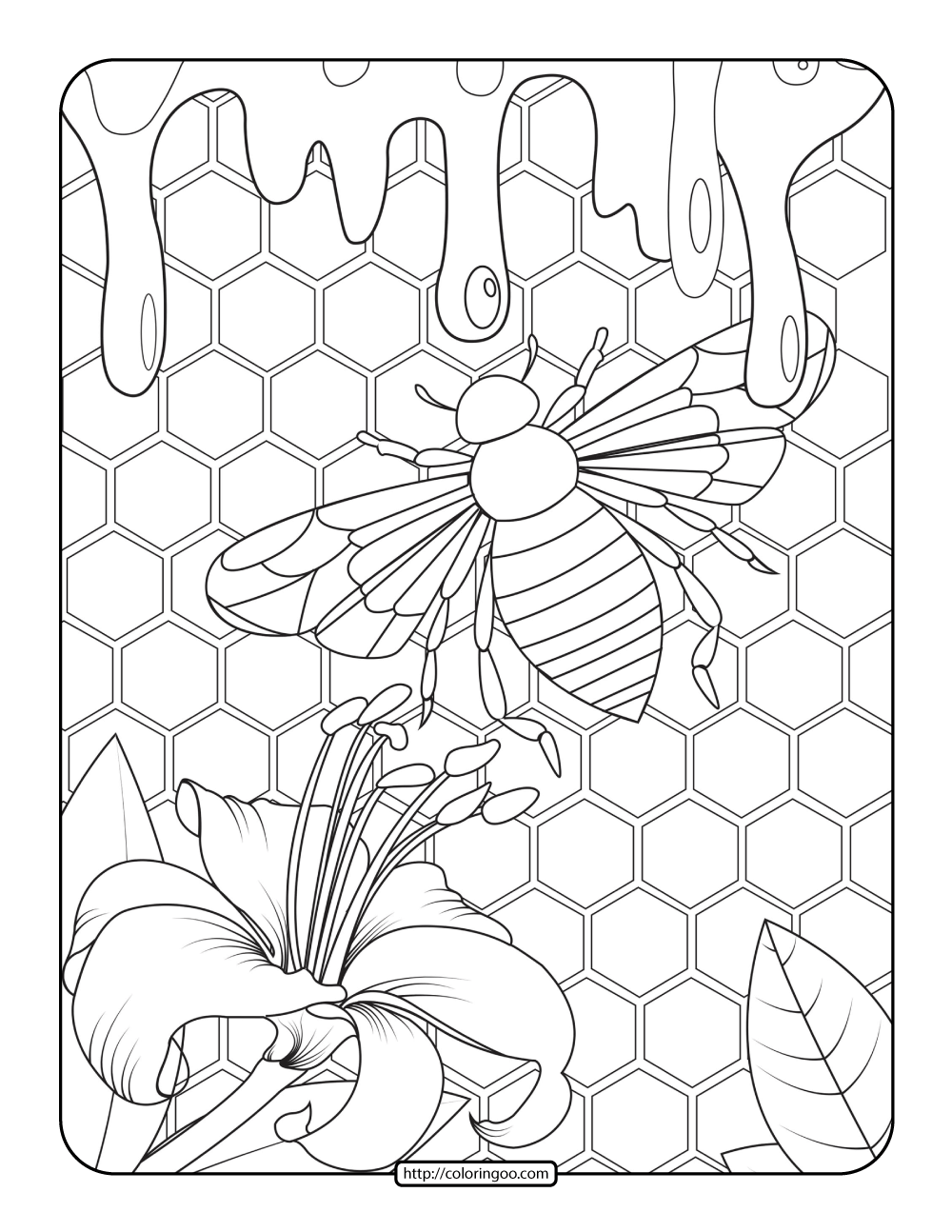 31 Flower and Bee Coloring Pages Printable Nature 3