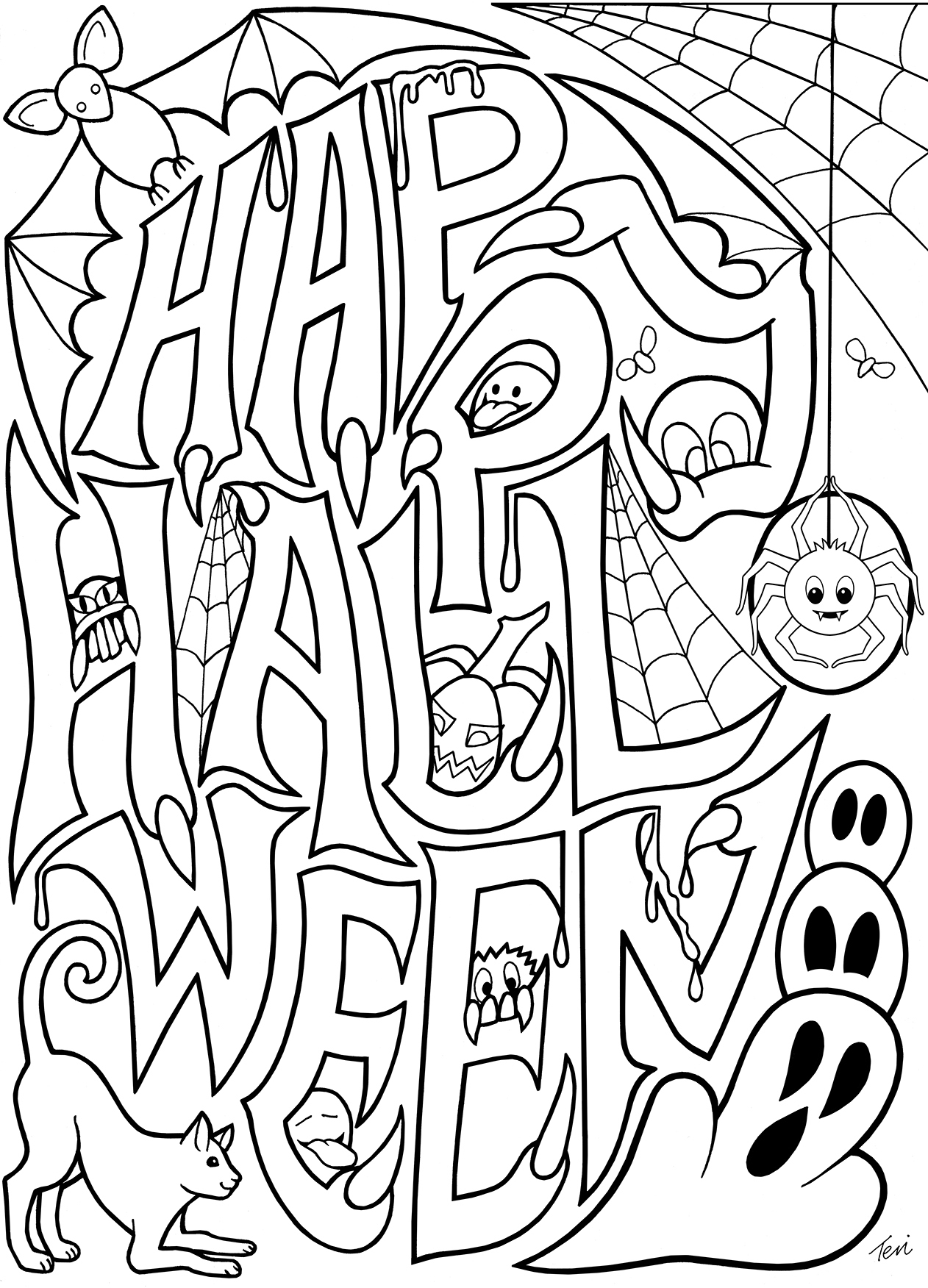 35 Cute Halloween Coloring Pages for Kids and Adults 9