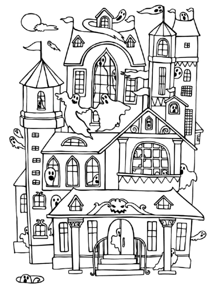 35 Cute Haunted House Coloring Pages Printable 16