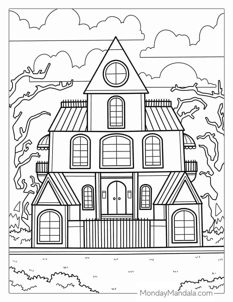 35 Cute Haunted House Coloring Pages Printable 17