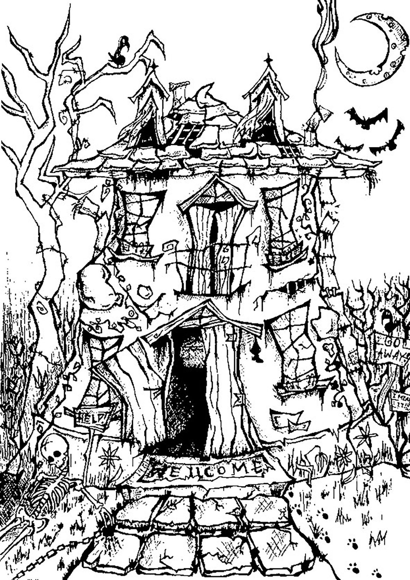 35 Cute Haunted House Coloring Pages Printable 2