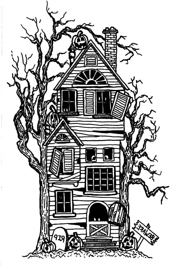 35 Cute Haunted House Coloring Pages Printable 3