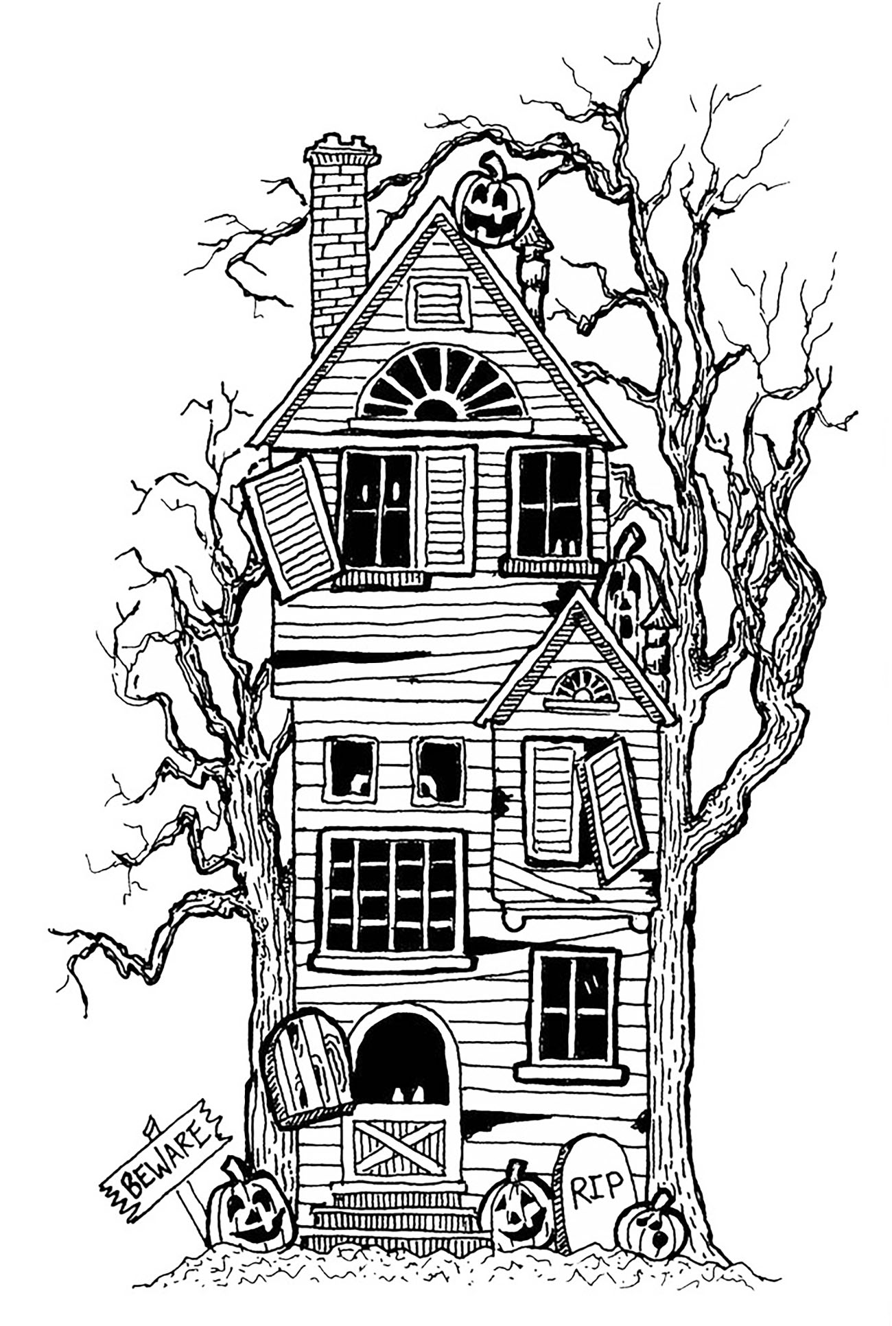 35 Cute Haunted House Coloring Pages Printable 33