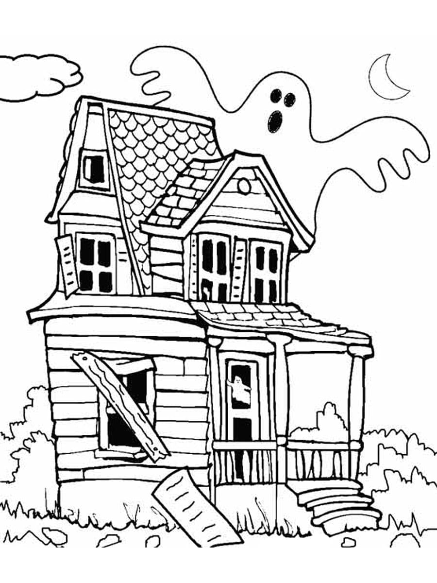 35 Cute Haunted House Coloring Pages Printable 4