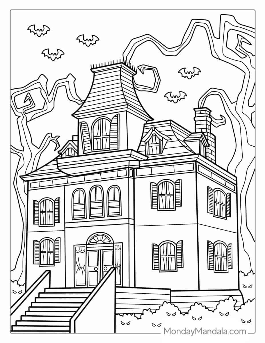 35 Cute Haunted House Coloring Pages Printable 5