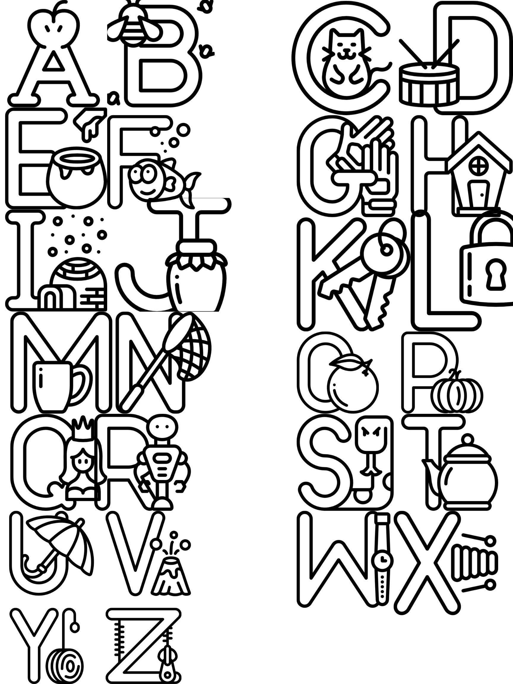 45+ Colorful Free Printable ABC Coloring Pages Easy Kids