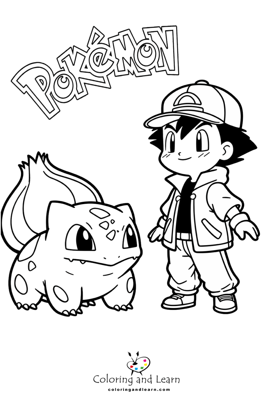 Bulbasaur and Ash Ketchum Coloring Pages