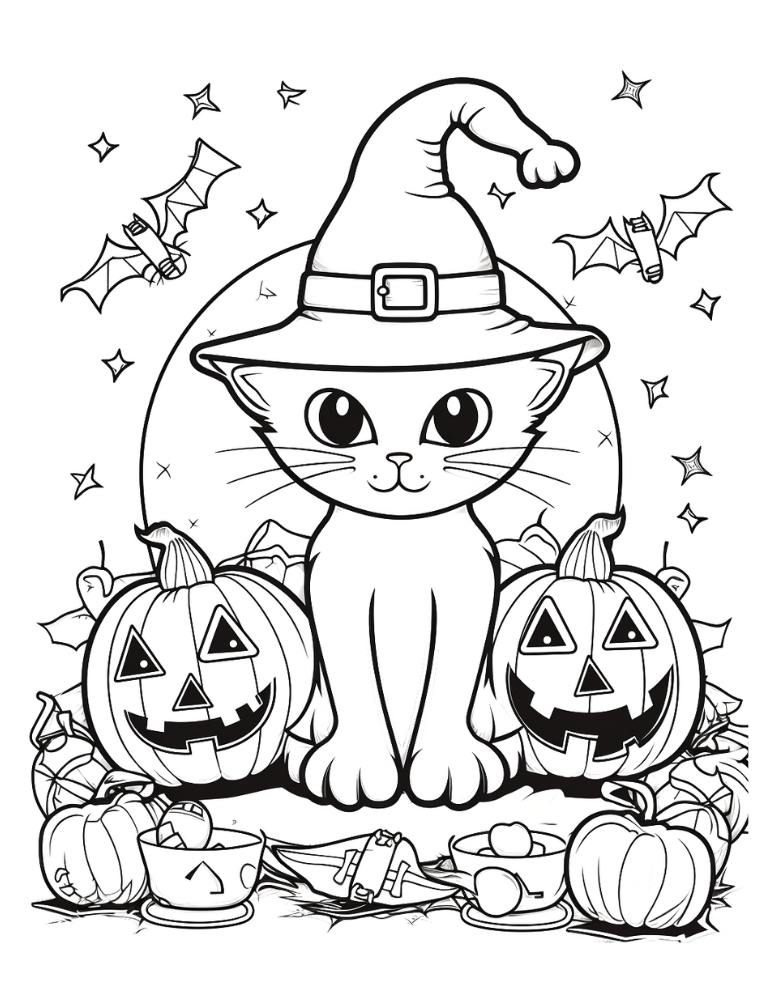 Free Printable Halloween Cat Coloring Pages