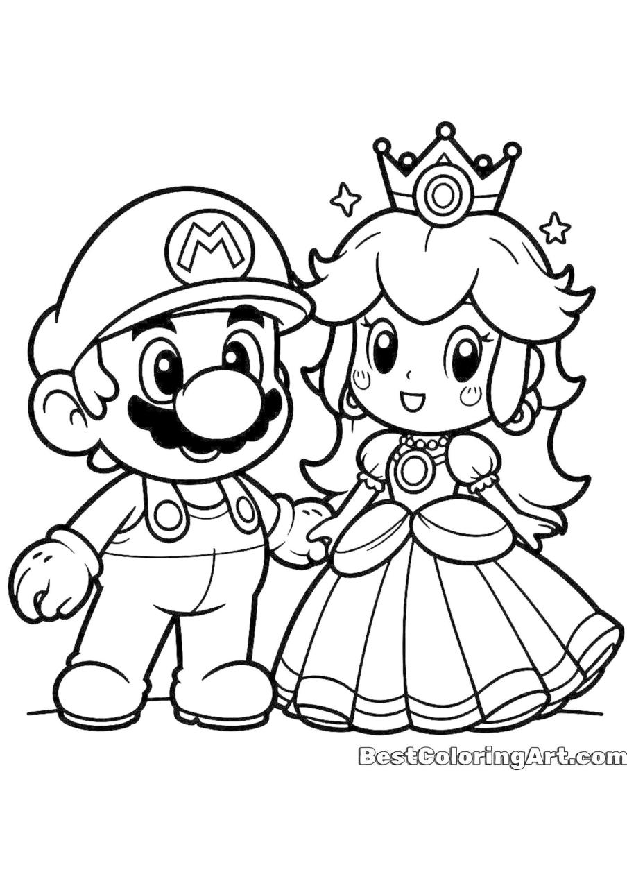 Mario and Princess Coloring Page - Coloring Pages