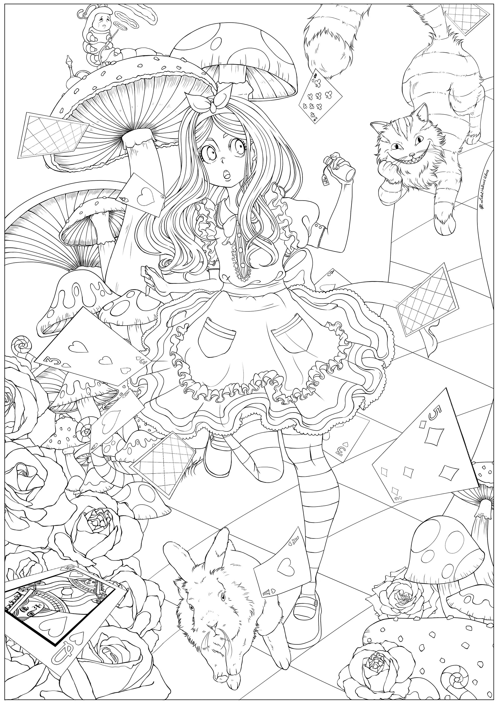 magical alice in wonderland coloring pages printable jpg