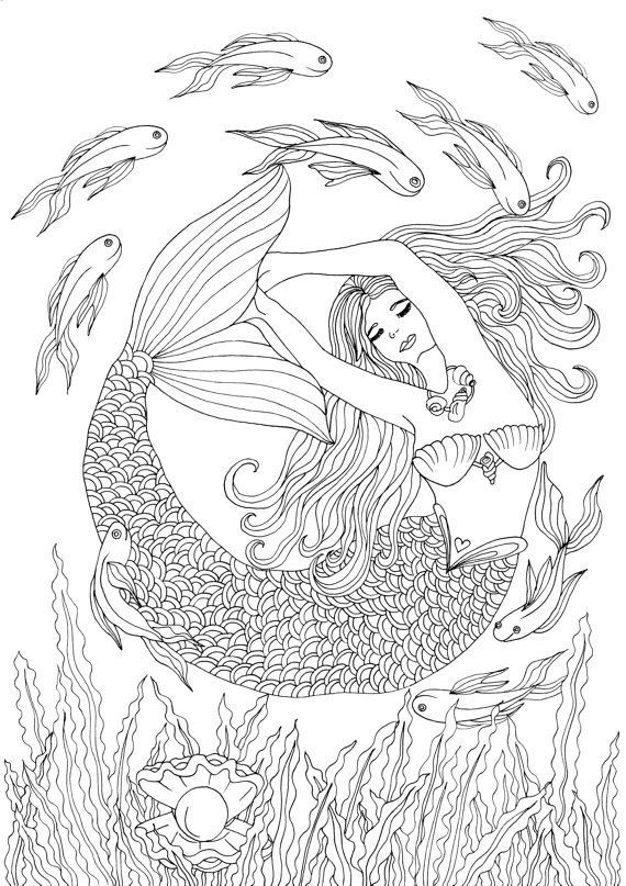 realistic mermaid coloring pages printable jpg