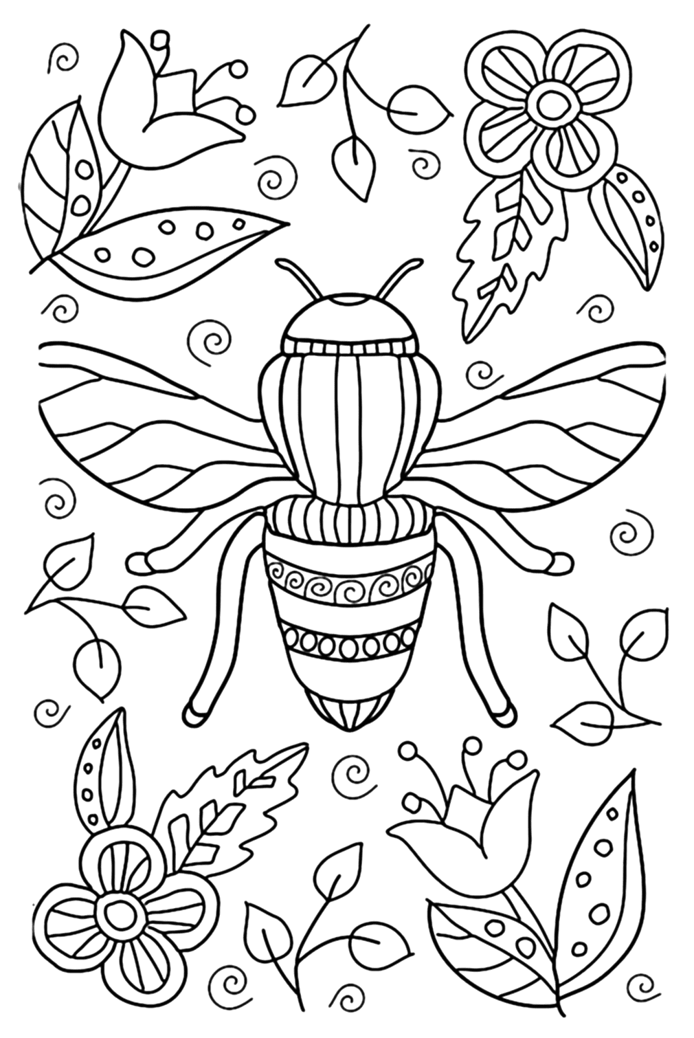 flower and bee coloring pages printable nature jpg