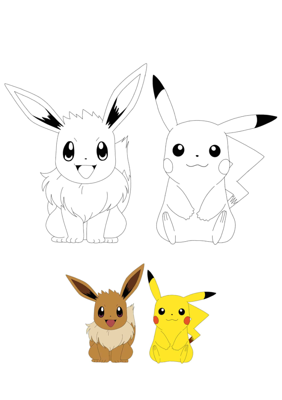 Pikachu and Eevee Coloring Pages - 2 Free Coloring Sheets (2024) coloringpages